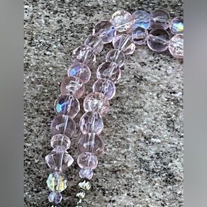 Vintage AB Pink Crystal Glass Bead Necklace Jewelry